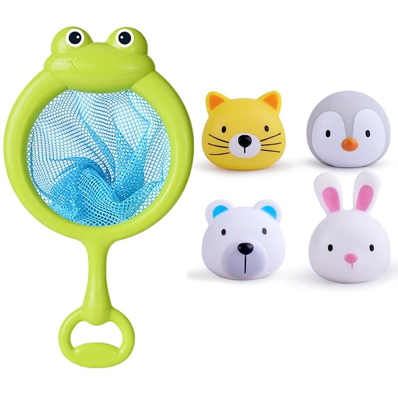 Cute Animals Bath Toy Swimming Water Led Light Up Toys Soft Rubber Float Induction Luminous Frogs For Kids Play Funny Gifts