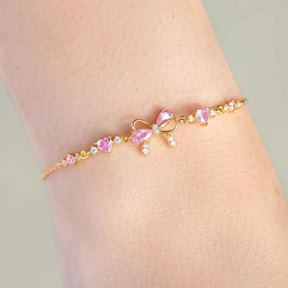 

Pink Crystal Women Girls Trendy Sweetness Lovely Shiny Zircon Bow Bowknot Chain Bracelets Jewelry Female Party Gifts