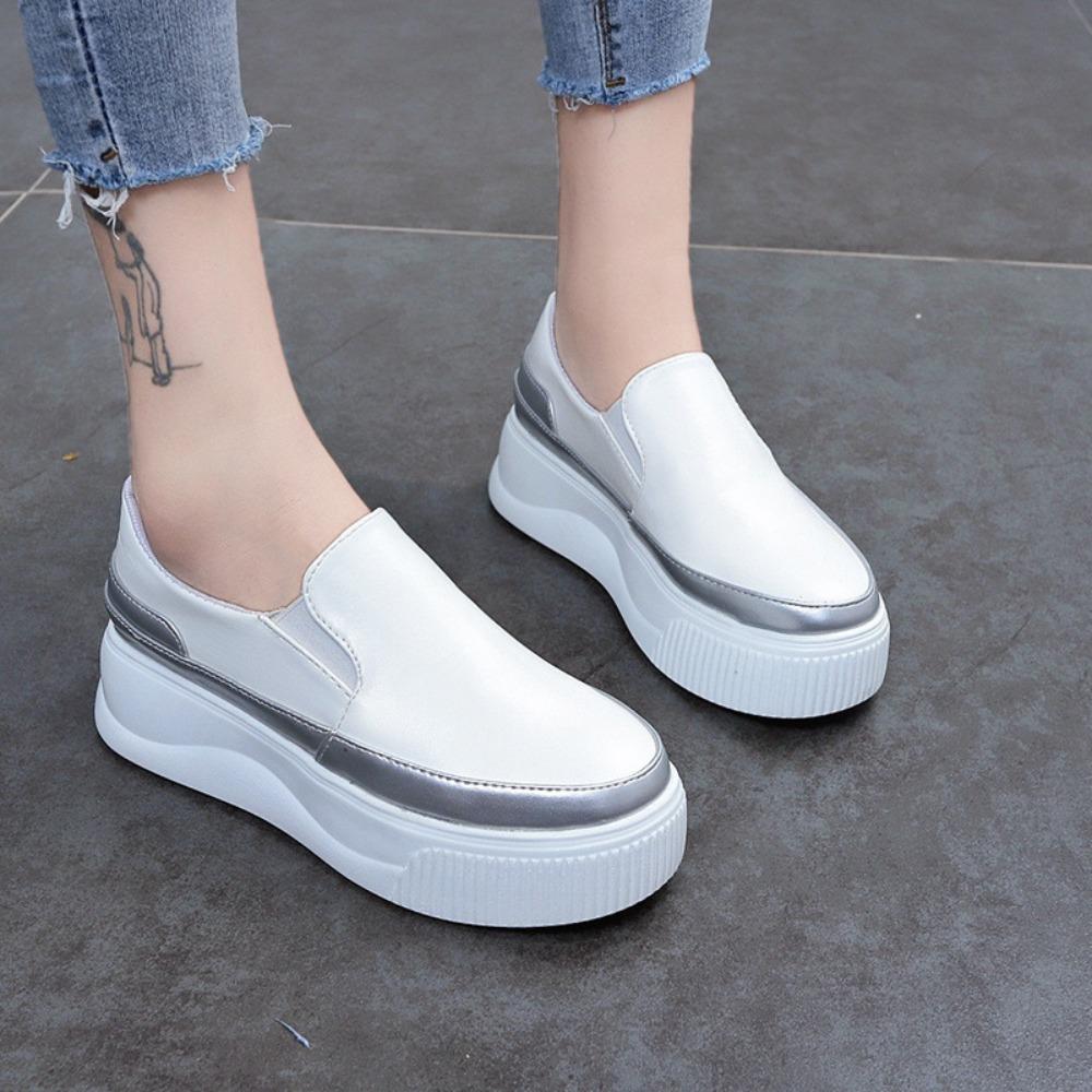 Fashion Loafers Women's Thick Soles Increase In Height White Shoes Women's Casual Shoes Height Increasing Shoes