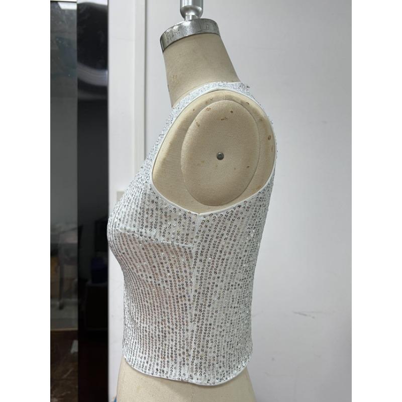Women Fashion Sequins Slim Fit Sleeveless Cropped Casual Tank Top