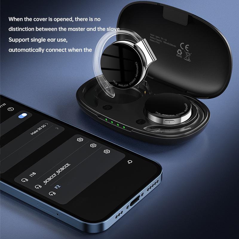 F2 Wireless Bluetooth Earbuds with Clip-on Ear Hooks for Business, Commuting, or Running - Compatible with Huawei, Apple, and Android Devices.
