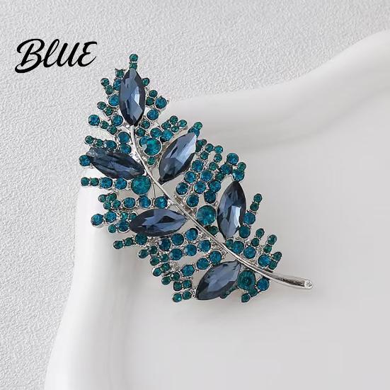 Collar Pin Brooch Imitation Crystal Inlaid Leaf Design Pin-Type Sparkling