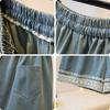 Plus Size Women's Lace Trim Denim Shorts - Loose Wide Leg Casual Capris