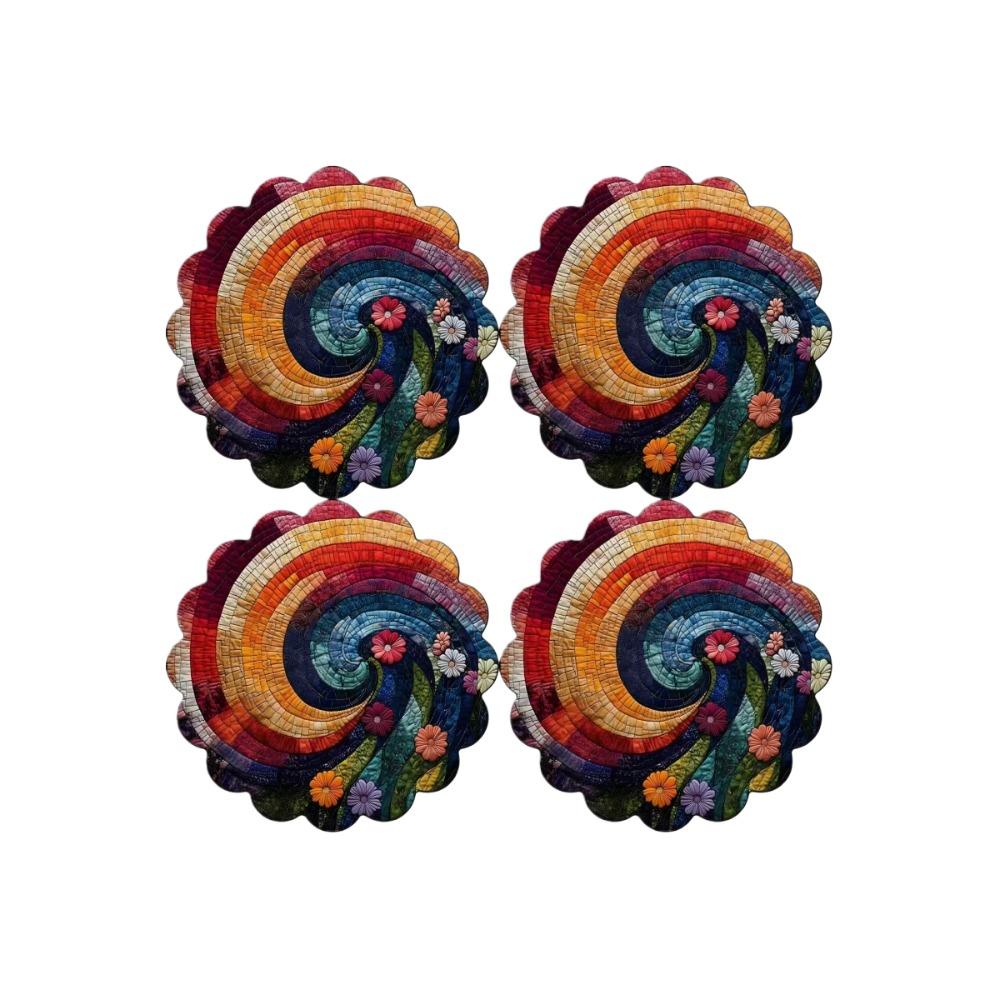 

Round Cloth Floral Print Linen Placemats 2D Printed 35cm Bohemian Style Placemats Colorful Retro Linen Cloth Insulation Mat L