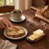 Kitchen Gadgets for Bread Spreading Wooden Butter Dish with Glass Lid And Knife, Holder Keeper Wood Base Countertop & Refrigerator, Tray, Container,