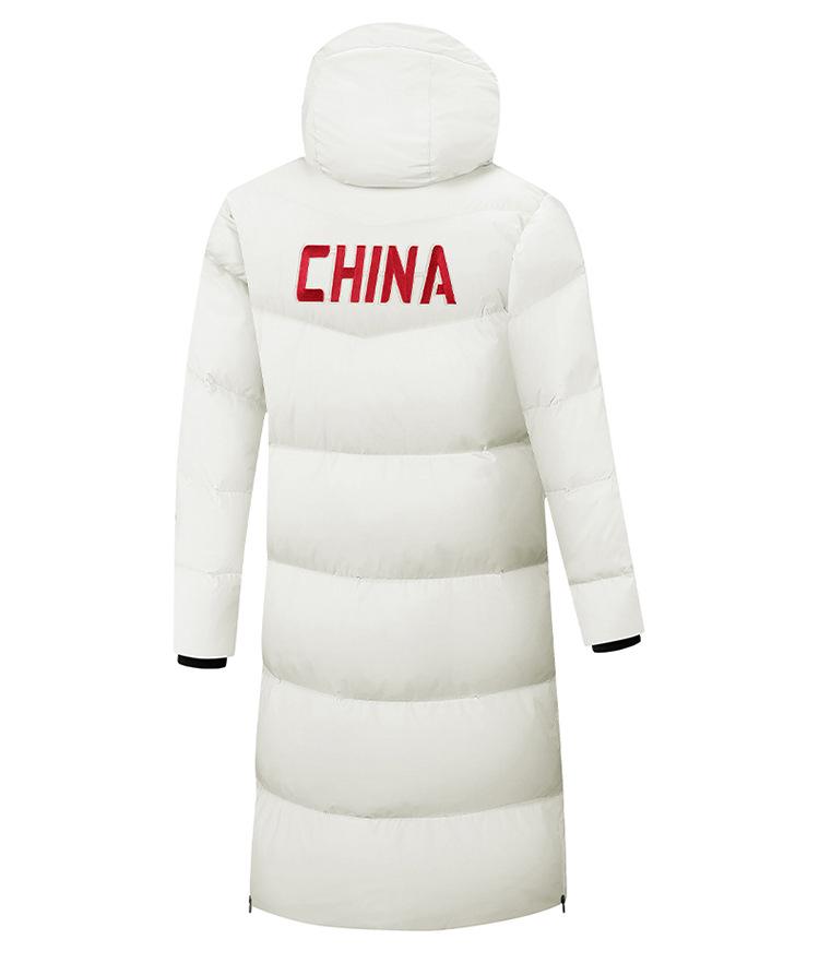 Chinese Team Winter Down Jacket Unisex Long Overcoat for Art Exam and Athlete Training