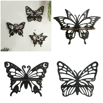 Vintage Butterfly Shape Wood Crystal Shelf Wall Hanging Floating Shelves for Potted Plant Candle Holder Organizers Rack
