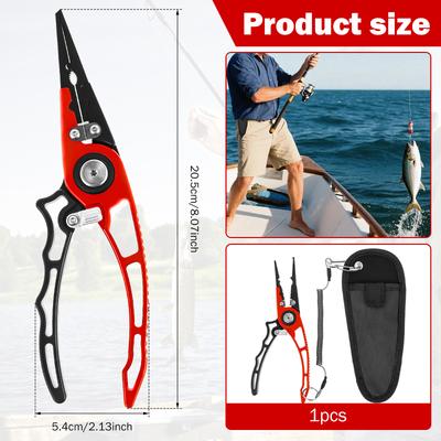Aluminum Alloy Fishing Pliers with Canvas Sheath and Coiled Lanyard Lightweight Fishing Pliers Tool with Safety Lock for Men