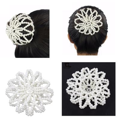 Crochet Pearl Hair Net Hair Bun Cover Net Female Headdress Hair Styling Tool