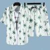 Set Coordinato da Uomo Casual a Maniche Corte Floreale Hawaiano ad Asciugatura Rapida e Pantaloncini da Spiaggia
