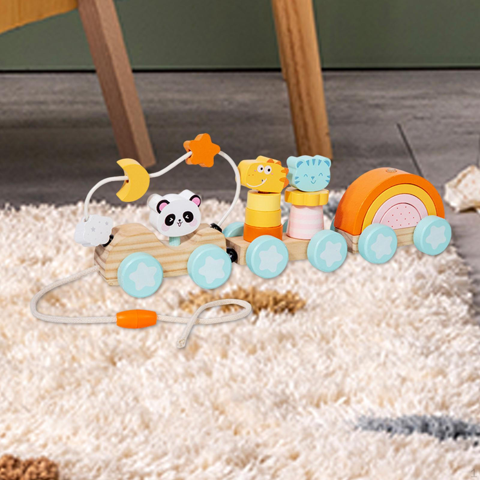 

Pull Along Toy Toys Education Shape Matching Game Building Blocks for Walking Wooden Toddlers