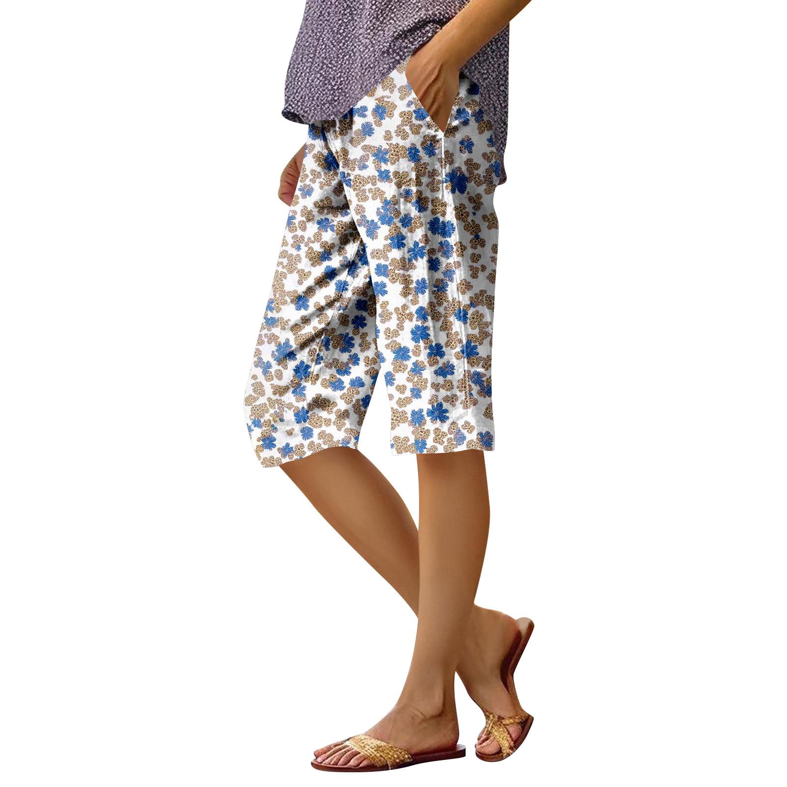 

Жіночі модні повсякденні штани 5/10 з принтом і еластичною талією XXL білий