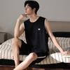 Cotton pure cotton vest pajamas men's summer sleeveless shorts pure cotton teen student loungewear men's suit