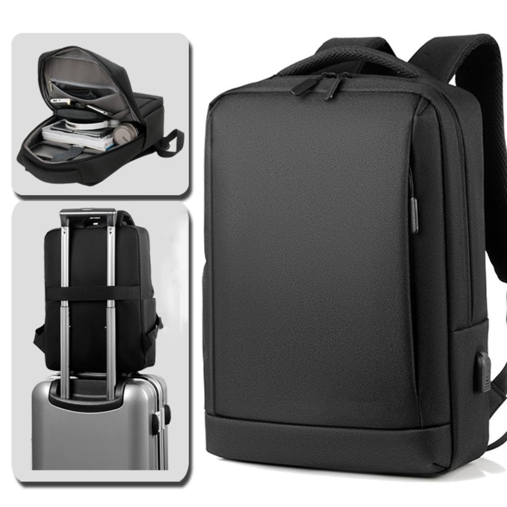Ultra-thin Laptop Backpack with USB Charing Port High-capacity Business Men Bag Solid Color Waterproof Slim Back Pack