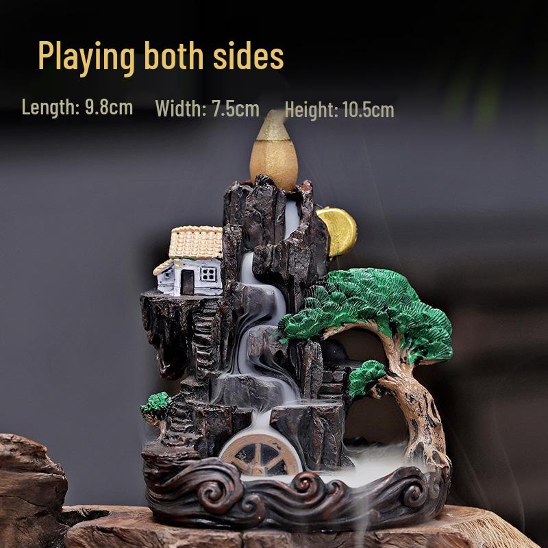 Creative Resin Backflow Incense Burner with Flowing Cloud Smoke Effect and Incense Cones - Entrance Ornament