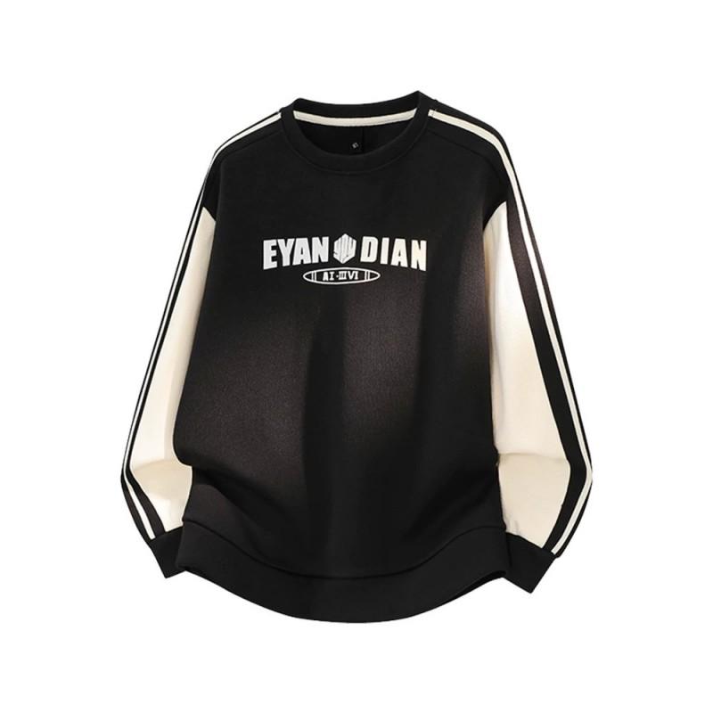 Mens Crew Neck Sweatshirt Loose Fit Letter Print Long Sleeve Top Casual Plus Size