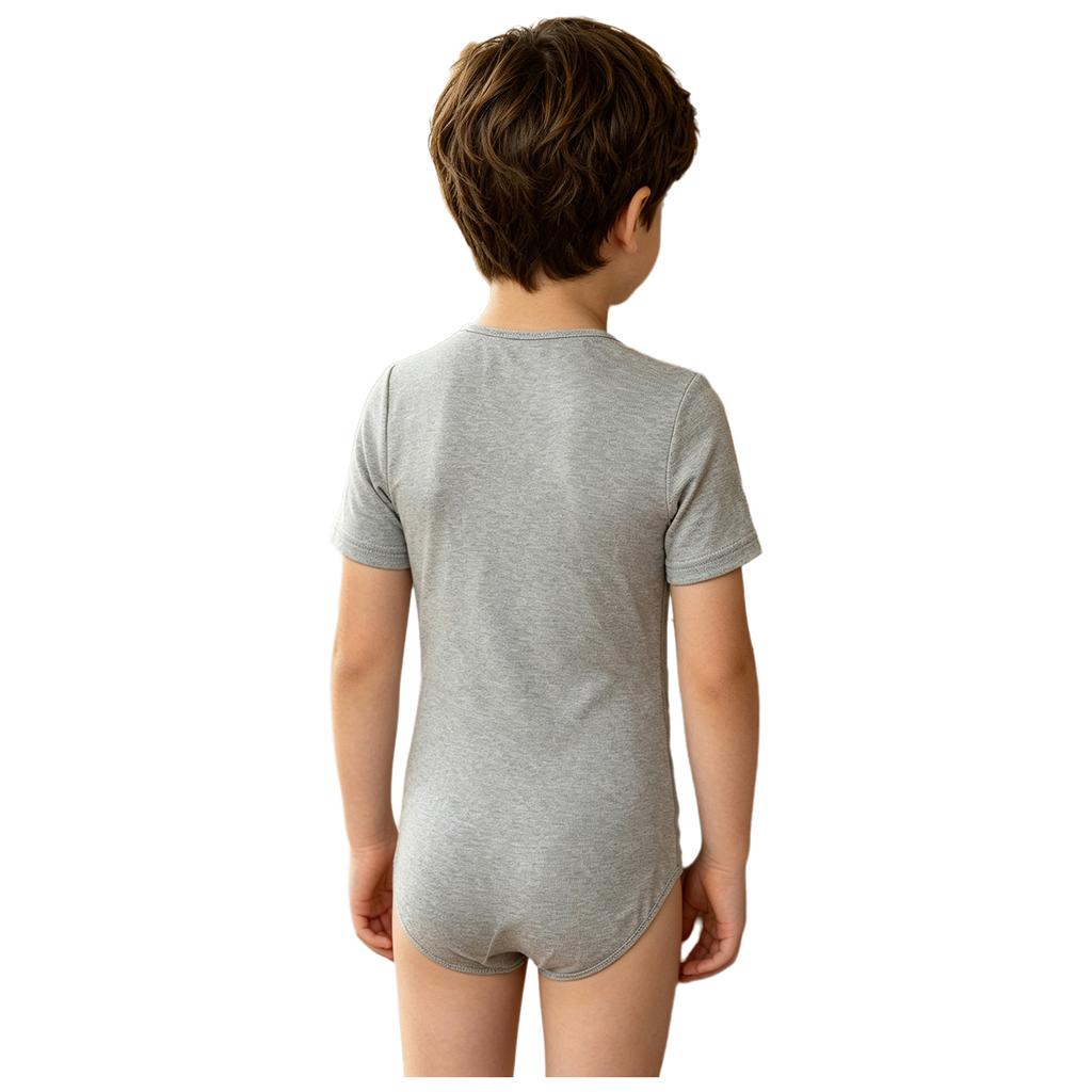Body Adaptativo para Meninos com Necessidades Especiais Gola Redonda Manga Curta Zíper Frontal Botão de Pressão na Entreperna Collant