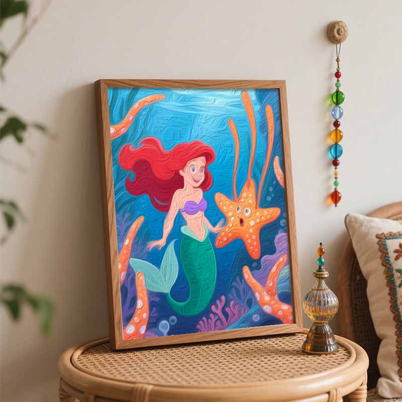 Disney Digital Oil Painting Art Kit Mermaid Underwater Scene Handmade Coloring Painting Home Decor