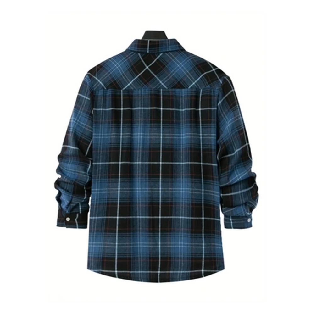 Cardigan Cămașă Casual pentru Bărbați cu Mânecă Lungă și Buzunar, cu Carouri Pinstripe din Lână Măcinată