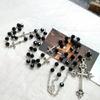 Retro Long for Cross Pendant Necklace Black Crystal Rosary Religious Jewelry