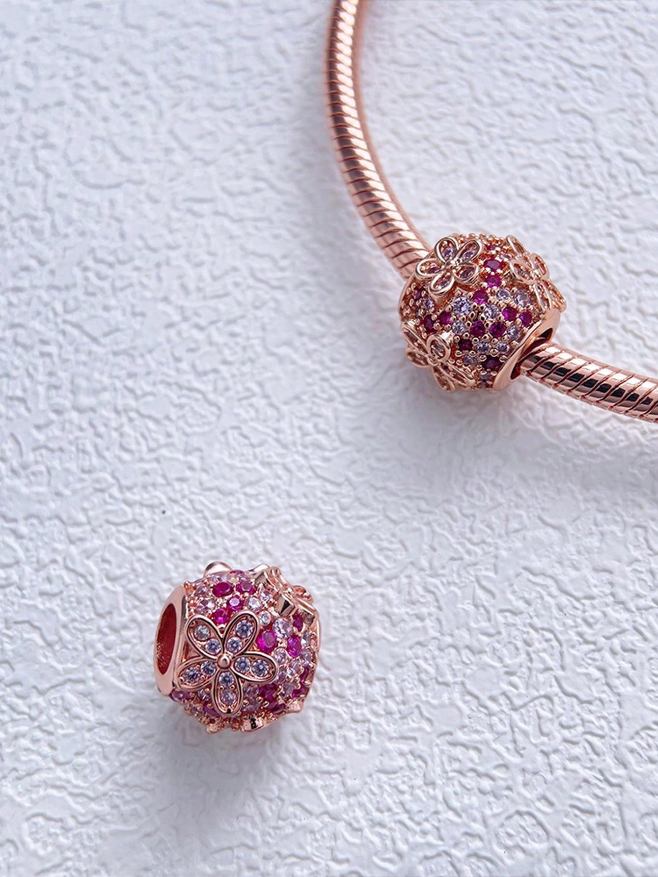 Посеребренные Аутентичные Шармы Розовое Золото Посеребренные Маленькие Цветочные Бусины Шармы Совместимые с Браслетами Женские Украшения Подарок