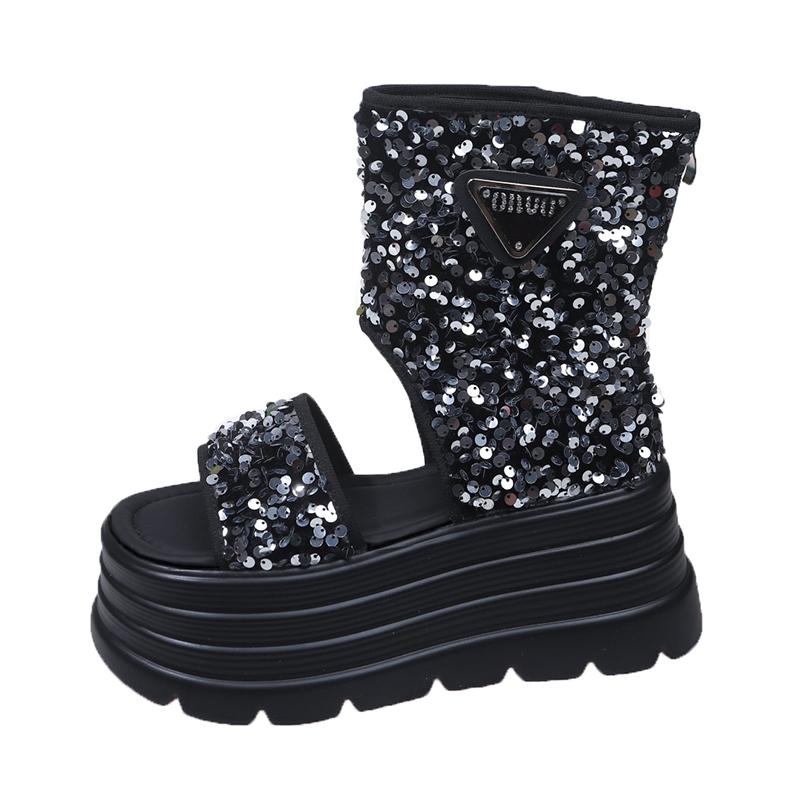 Sandale cu platformă înaltă de vară, pantofi sport cu pană, noi 2025, pentru femei, cu sclipici, șlapi de plajă, sandale casual cu platformă înaltă, respirabile