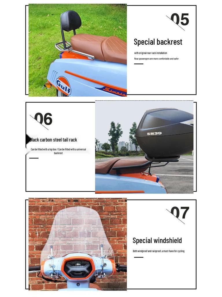 Loncin Victoria 150/300Si Opklapbare Rugleuning, Bagagerek, Windscherm en Bagagedragers
