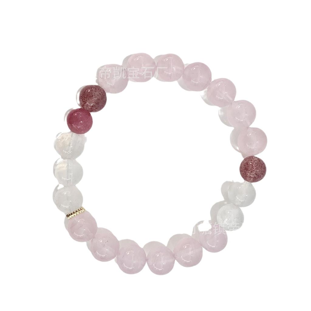 Originales Nischen-Design Natürliches Litschi-Rosa Kristallarmband Erdbeer-Kristallperlenarmband DIY-Kristallarmband wie auf Xiaohongshu gesehen