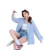 2026 Women's Blue & White Striped Bow Embroidery Long Sleeve Shirt - Unique Mid-Length Stylish Early Autumn Top