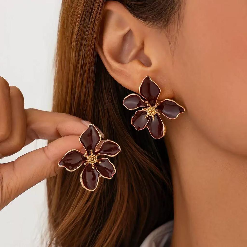 925 Silver Needle Korean Fashion Dripping Oil Big Flower Earrings For Women Jewelry 2026 Trending New Colorful Flowers Earrings