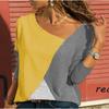Splicing Contrasting Round Neck Long Sleeved Casual T-shirt for Women
