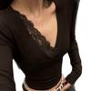 Chic Lace Patchwork V-Neck Slimming Long Sleeve Shirt - New Autumn/Winter Style
