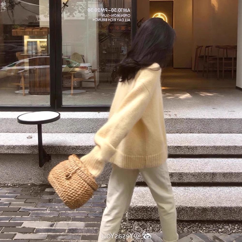 Women's 2025 Autumn/Winter Pure Wool Round Neck Thick Knit Sweater