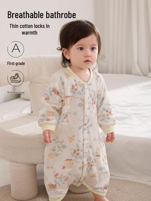 Baby Cotton Long Sleeve Sleep Romper - Anti-Kick, Thin Style for Spring & Autumn, Unisex Pajamas & Air Conditioning Suit