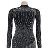 European & American Fashion Women's Long Sleeve Mesh Dress with Beaded Short Skirt