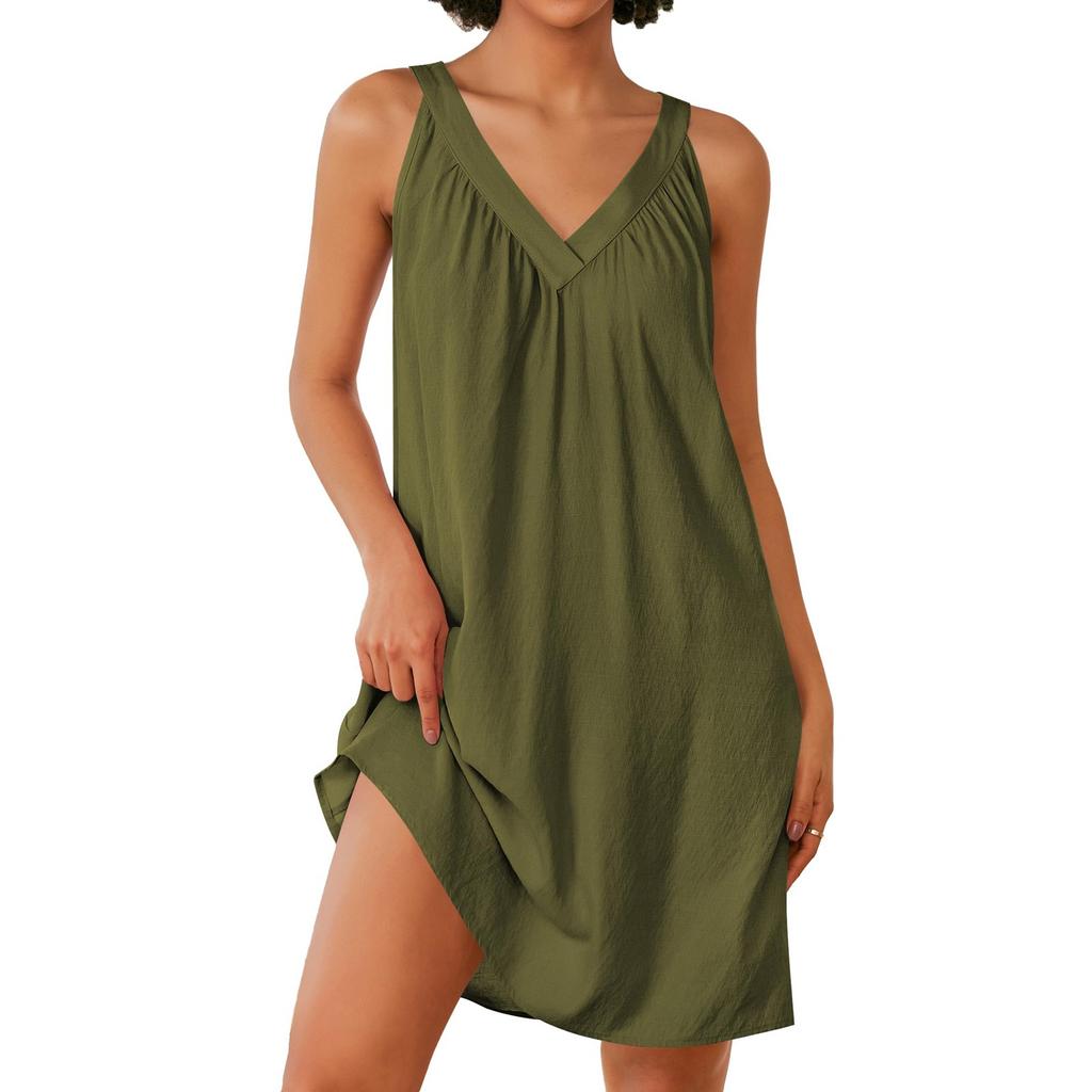 Women's Fashion Sleeveless Lightweight V-Neck Short Evening Solid Color Dresses