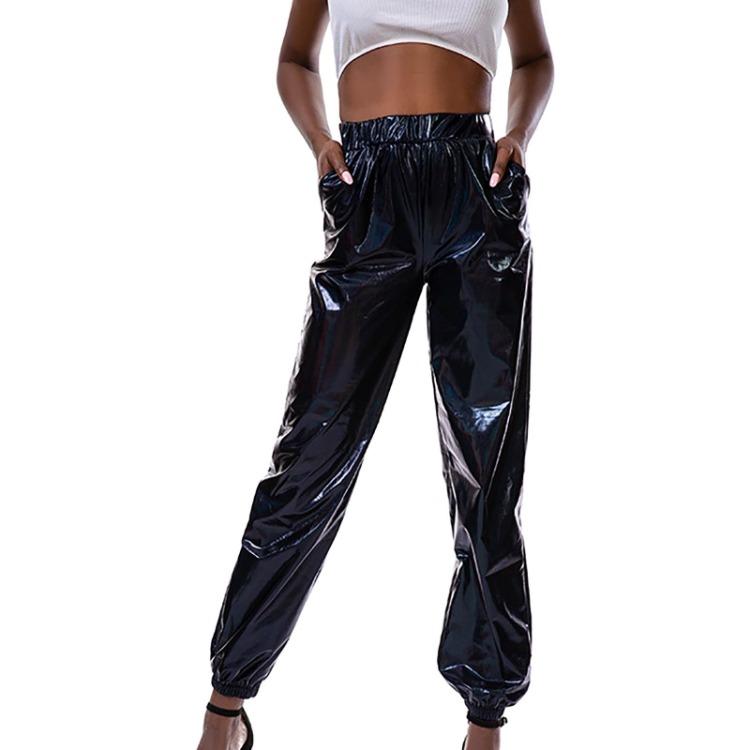 Women Shiny Sports Sweatpants Loose Elastic Jogging Bottoms Stretch Leggings Casual Long Disco Clubwear Party Leisure Comfort Fit Trousers