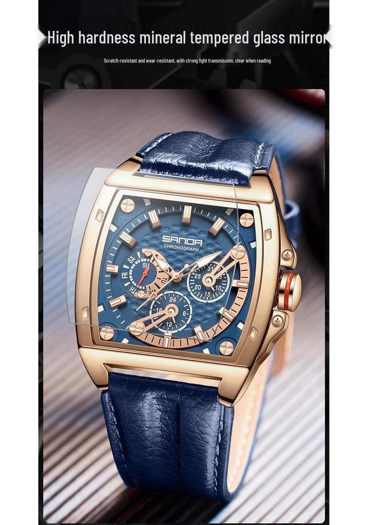 Sanda Men's Waterproof Quartz Watch with Leather Strap - Stylish and Durable Design