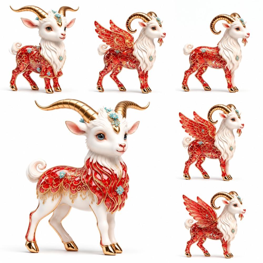 2D Flat Goat Hanging Ornament Set Shining Artificial Rhinestone Animal Hanging Decoration Simulation Acrylic Keychain