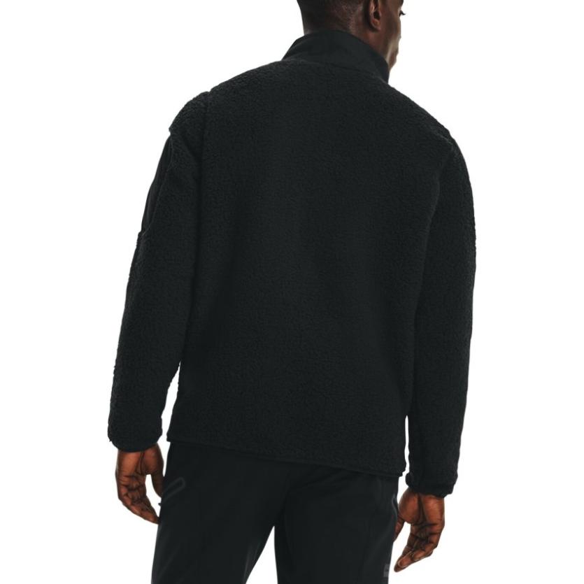 Under Armour Μπλούζα Φούτερ Ανδρική Μονόχρωμη με Λογότυπο, Μοτίβο, Ετικέτα, Ραφές, Φερμουάρ, Φλις, Όρθιος Γιακάς, Πουλόβερ, Μακρυμάνικη, Μαύρη 1373847-001