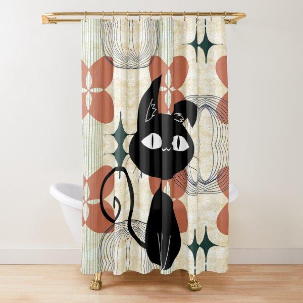 Mid Century Meow Shower Curtain Retro Atomic Cats Shower Curtain Kitty Animal Vintage Bathroom Decor Fabric Curtain With Hooks