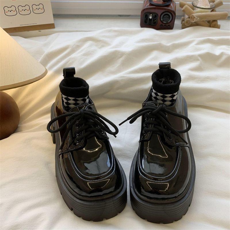 thick-soled high-heeled small leather shoes for women's autumn new retro student spring and autumn versatile skirt round head