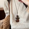 Hollow Heart Geometric Pendant Necklace Adjustable Rope Long Chain Resin Necklace  Vintage