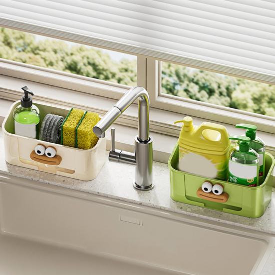 Svampställ Dubbellagers Förvaringsställ Stor Kapacitet Lätt att Installera Badrum Kök Förvaring Avrinningshylla