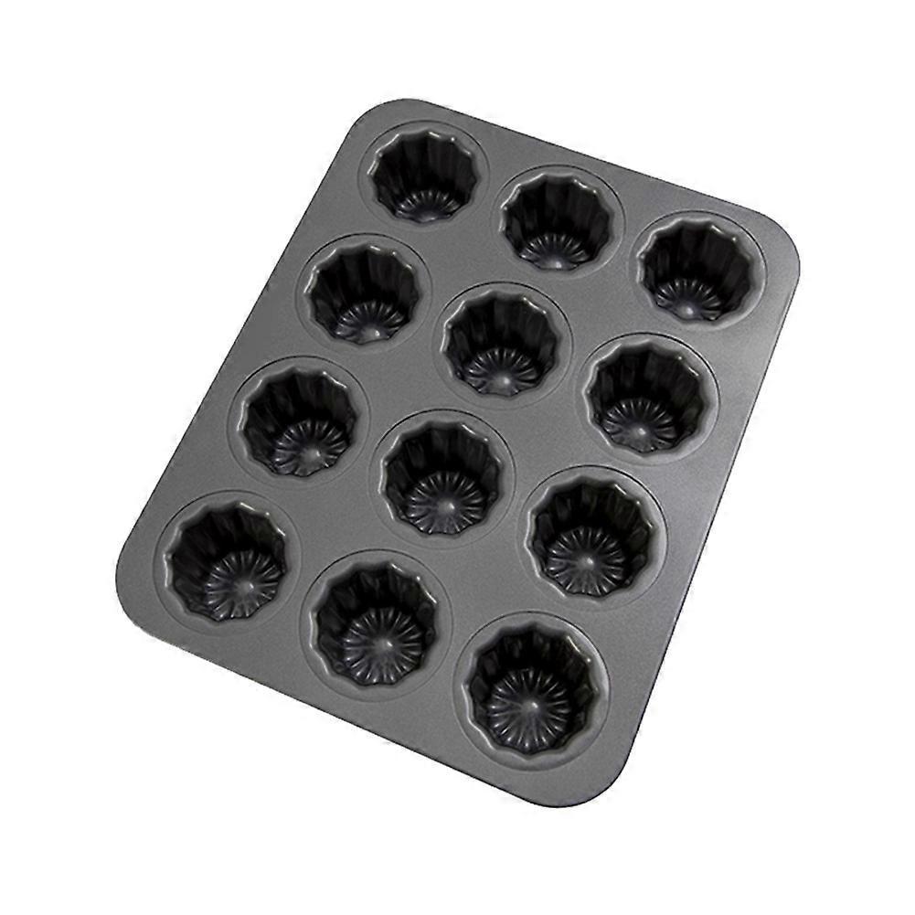 12-Cavity Canele Mold Cake Pan Non-Stick Canele Muffin Bakeware Cupcake Pan for Oven Baking Pudding Molds