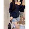Dames Off Shoulder Lange Mouwen Losse Pasvorm T-shirt Effen Kleur Casual Herfst Top