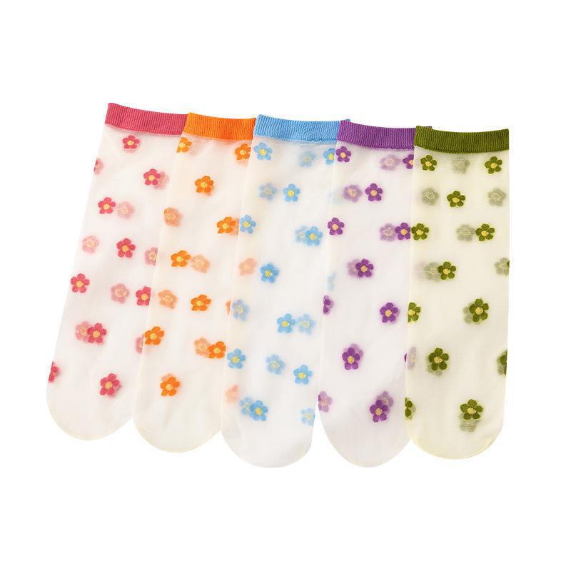 Spring & Summer Lace Sweet Floral Glass Silk Socks - Trendy and Cute Women's Socks with Sweat Absorption