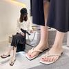 Fashion Shoes String Bead Square Toe Low Rubber Flip Flops Woman's Slippers Slides Fashion Hawaiian 2025 Luxury Summer Flat Fabric Hoof