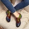 Johnature Pumps Women Shoes Spring Genuine Leather Round Toe Lace-up Mixed Colors Ethnic Casual Sewing Ladies Shoes