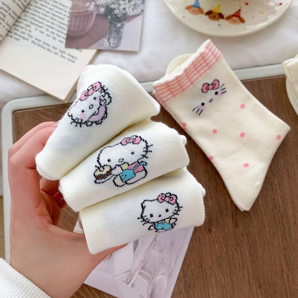 Spring Popular Cute Cartoon Kt Cat Fashion Versatile Age-Reducing Loose Socks Mid-Tube Socks